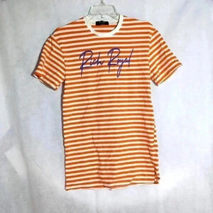 Rich Royal Ladies Orange and White striped crew neck shirt sz S